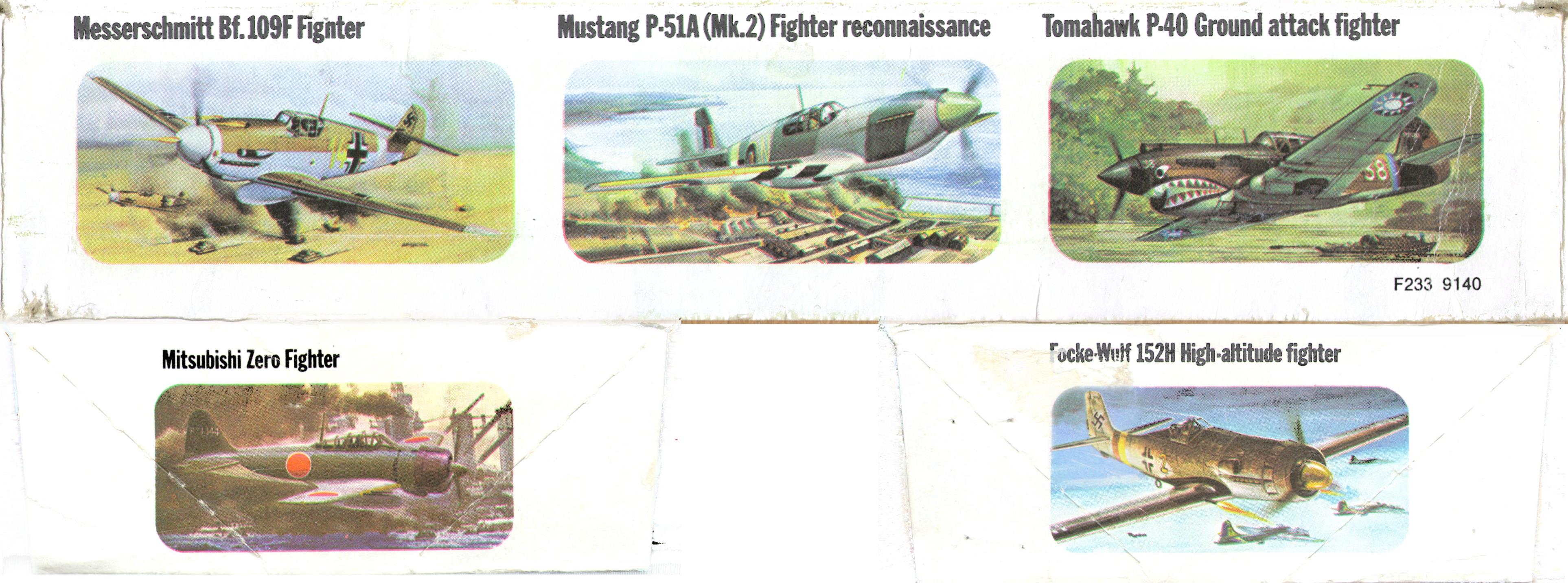 Изображения других моделей Чёрной серии на коробке FROG Black series F233 Supermarine Spitfire F.Mk.8⁄9, 1976